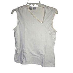 DKNY Medium White Cotton/Spandex Short Sleeveless V neck T Shirt 88b